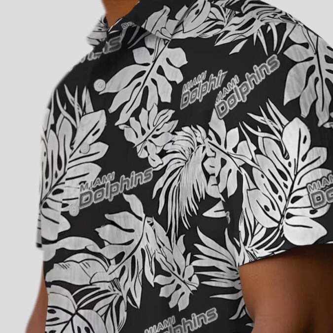 Men's Miami Dolphins Hawaiian Shirt, Black Monstera Leaf NFL Summer Outfit