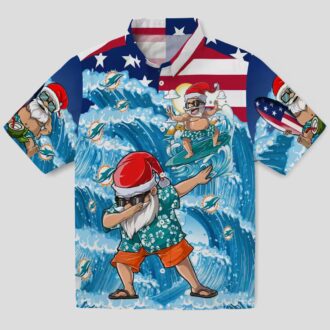 Miami Dolphins Aloha Button Up Shirt, Surfing Santa Hawaiian Summer Outfit