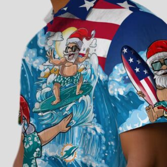 Miami Dolphins Aloha Button Up Shirt, Surfing Santa Hawaiian Summer Outfit