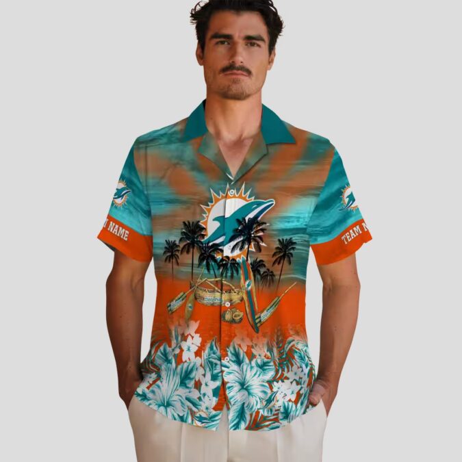 Miami Dolphins Aloha Shirt for Summer Fans - Tropical Canoe Hawaiian Print