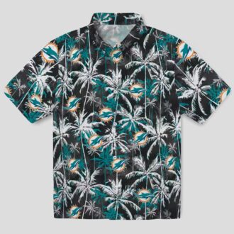 Miami Dolphins Aqua Black Hawaiian Shirt – Palm Print Summer Aloha Style