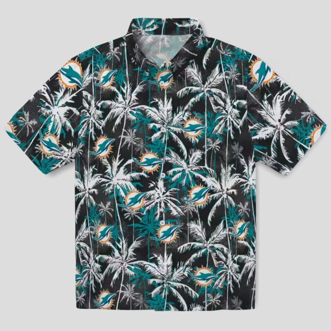 Miami Dolphins Aqua Black Hawaiian Shirt – Palm Print Summer Aloha Style