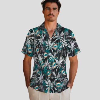 Miami Dolphins Aqua Black Hawaiian Shirt – Palm Print Summer Aloha Style