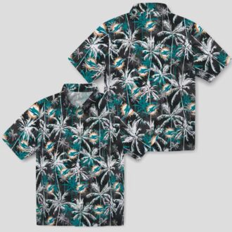 Miami Dolphins Aqua Black Hawaiian Shirt – Palm Print Summer Aloha Style