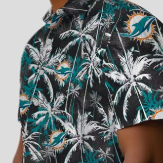 Miami Dolphins Aqua Black Hawaiian Shirt – Palm Print Summer Aloha Style