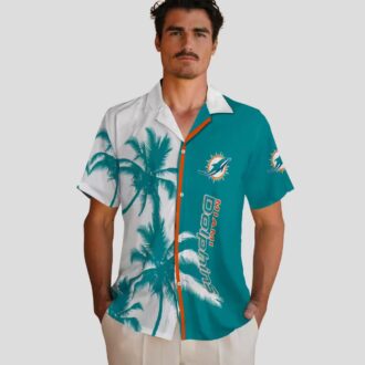 Miami Dolphins Aqua White Hawaiian Shirt, Tropical Palms Beach Outfit