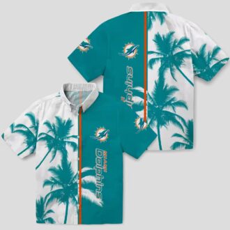 Miami Dolphins Aqua White Hawaiian Shirt, Tropical Palms Beach Outfit