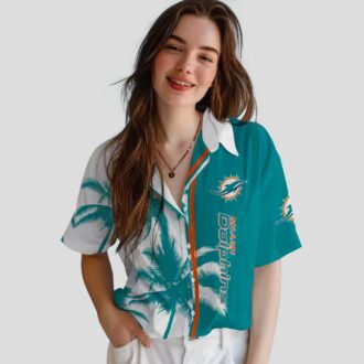 Miami Dolphins Aqua White Hawaiian Shirt, Tropical Palms Beach Outfit