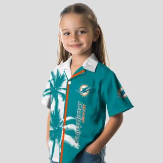 Miami Dolphins Aqua White Hawaiian Shirt, Tropical Palms Beach Outfit