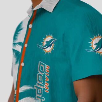 Miami Dolphins Aqua White Hawaiian Shirt, Tropical Palms Beach Outfit