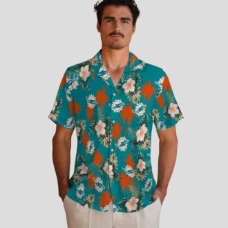 Miami Dolphins Beach Hawaiian Shirt, Aqua Floral & Summer NFL Fanwear
