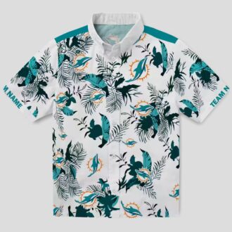 Miami Dolphins Botanical Hawaiian Shirt – Summer Aloha Aqua & White Edition