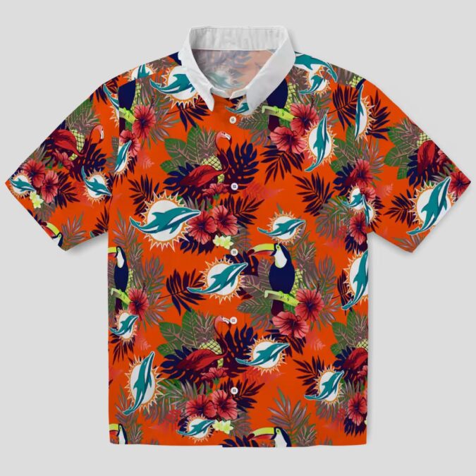 Miami Dolphins Floral Toucan Hawaiian Shirt – Aqua Red Aloha Button Up