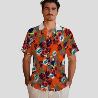 Miami Dolphins Floral Toucan Hawaiian Shirt – Aqua Red Aloha Button Up