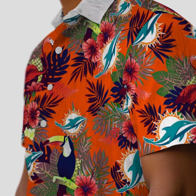 Miami Dolphins Floral Toucan Hawaiian Shirt – Aqua Red Aloha Button Up