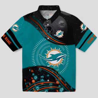 Miami Dolphins Football Hawaiian Shirt, Aqua & Black Hibiscus Aloha Print