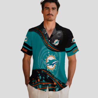 Miami Dolphins Football Hawaiian Shirt, Aqua & Black Hibiscus Aloha Print