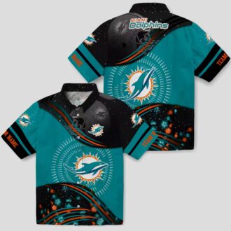 Miami Dolphins Football Hawaiian Shirt, Aqua & Black Hibiscus Aloha Print