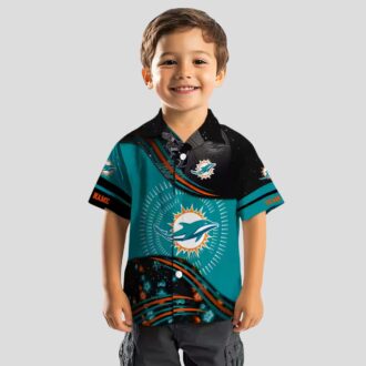 Miami Dolphins Football Hawaiian Shirt, Aqua & Black Hibiscus Aloha Print