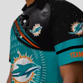 Miami Dolphins Football Hawaiian Shirt, Aqua & Black Hibiscus Aloha Print