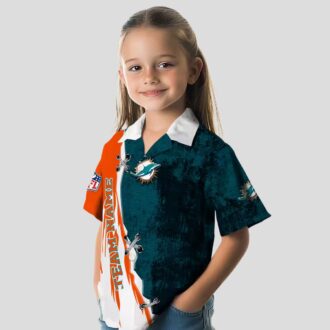 Miami Dolphins Hawaiian Button Up Shirt, Edgy Streaks Tropical Beach Shirt