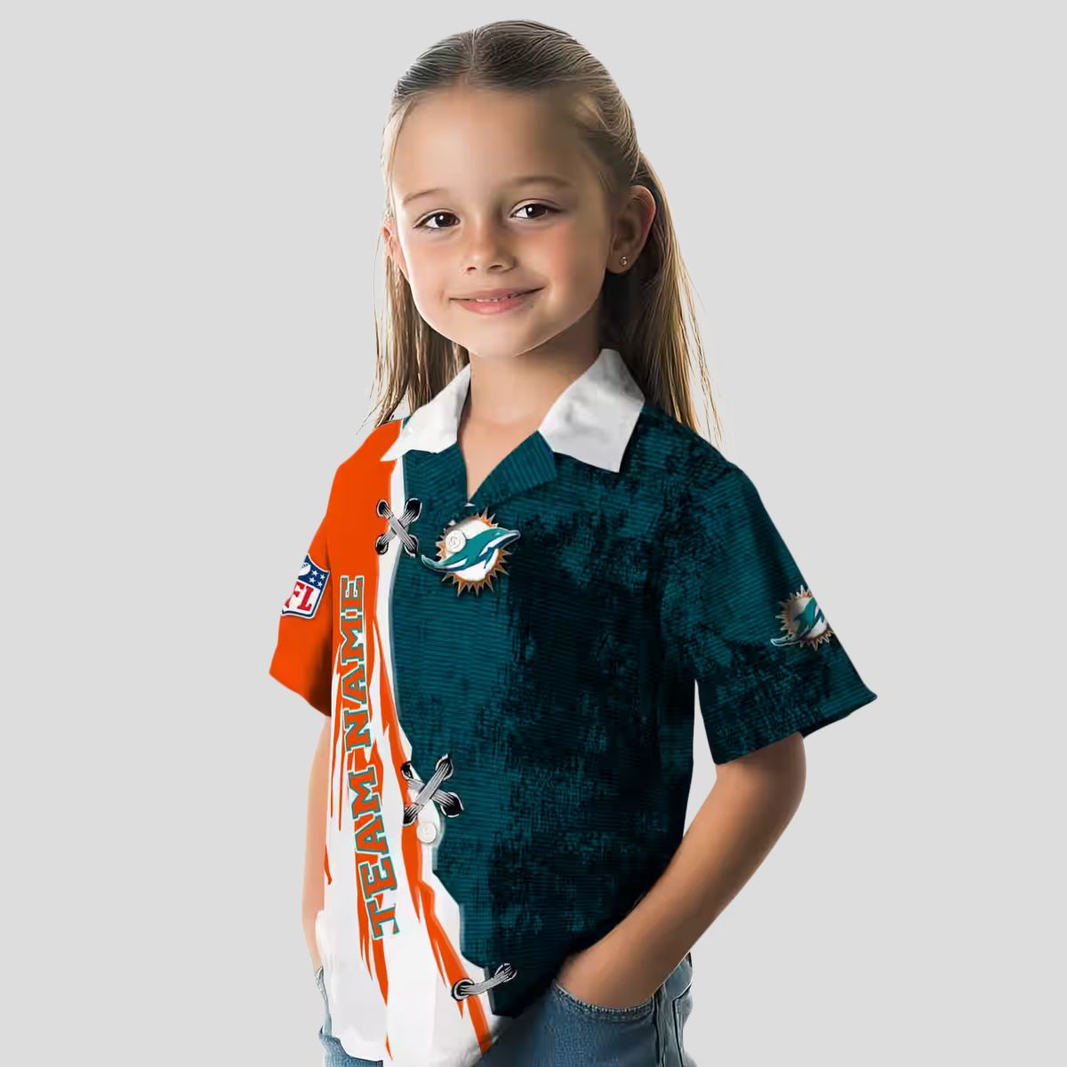 Miami Dolphins Hawaiian Button Up Shirt, Edgy Streaks Tropical Beach Shirt