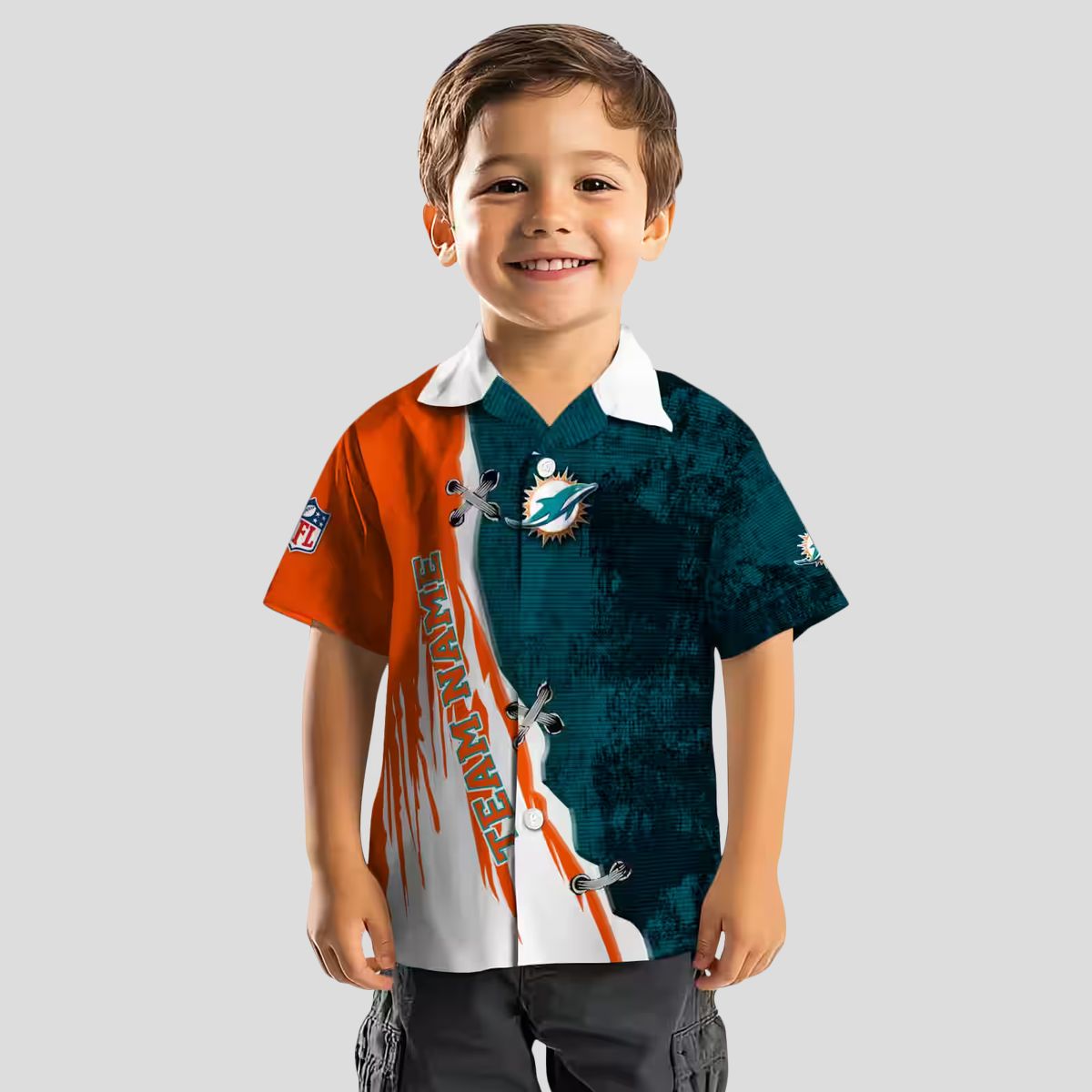 Miami Dolphins Hawaiian Button Up Shirt, Edgy Streaks Tropical Beach Shirt