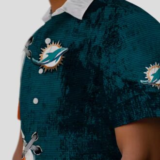 Miami Dolphins Hawaiian Button Up Shirt, Edgy Streaks Tropical Beach Shirt