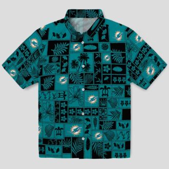 Miami Dolphins Hawaiian Shirt, Tropical Patchwork Aqua & Black NFL Fan Gear