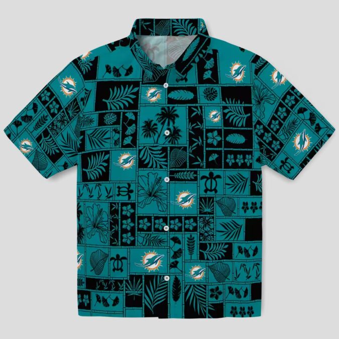 Miami Dolphins Hawaiian Shirt, Tropical Patchwork Aqua & Black NFL Fan Gear