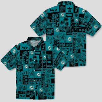 Miami Dolphins Hawaiian Shirt, Tropical Patchwork Aqua & Black NFL Fan Gear