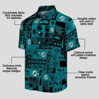 Miami Dolphins Hawaiian Shirt, Tropical Patchwork Aqua & Black NFL Fan Gear