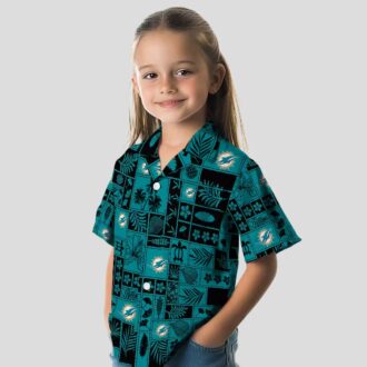 Miami Dolphins Hawaiian Shirt, Tropical Patchwork Aqua & Black NFL Fan Gear