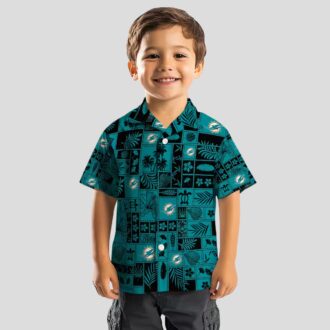 Miami Dolphins Hawaiian Shirt, Tropical Patchwork Aqua & Black NFL Fan Gear