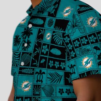 Miami Dolphins Hawaiian Shirt, Tropical Patchwork Aqua & Black NFL Fan Gear