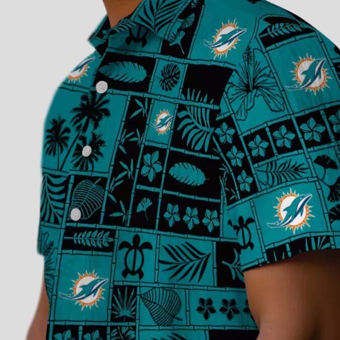 Miami Dolphins Hawaiian Shirt, Tropical Patchwork Aqua & Black NFL Fan Gear