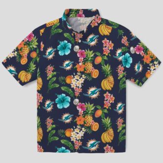 Miami Dolphins Navy Blue Hawaiian Shirt, Hibiscus & Tropical Fruit Print