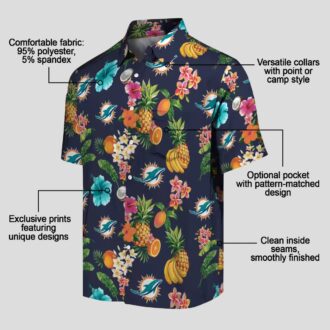 Miami Dolphins Navy Blue Hawaiian Shirt, Hibiscus & Tropical Fruit Print
