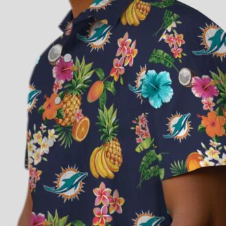 Miami Dolphins Navy Blue Hawaiian Shirt, Hibiscus & Tropical Fruit Print