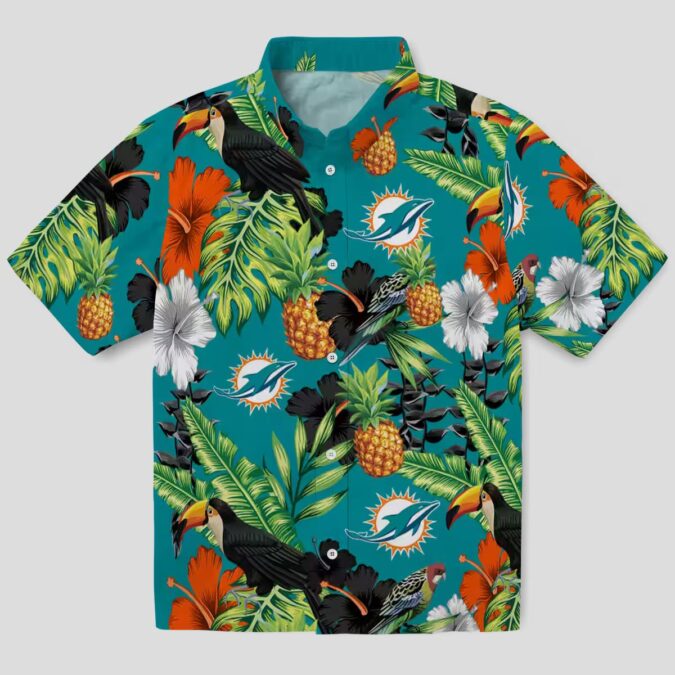 Miami Dolphins NFL Hawaiian Shirt, Toucan Hibiscus Pineapple Tropical Style