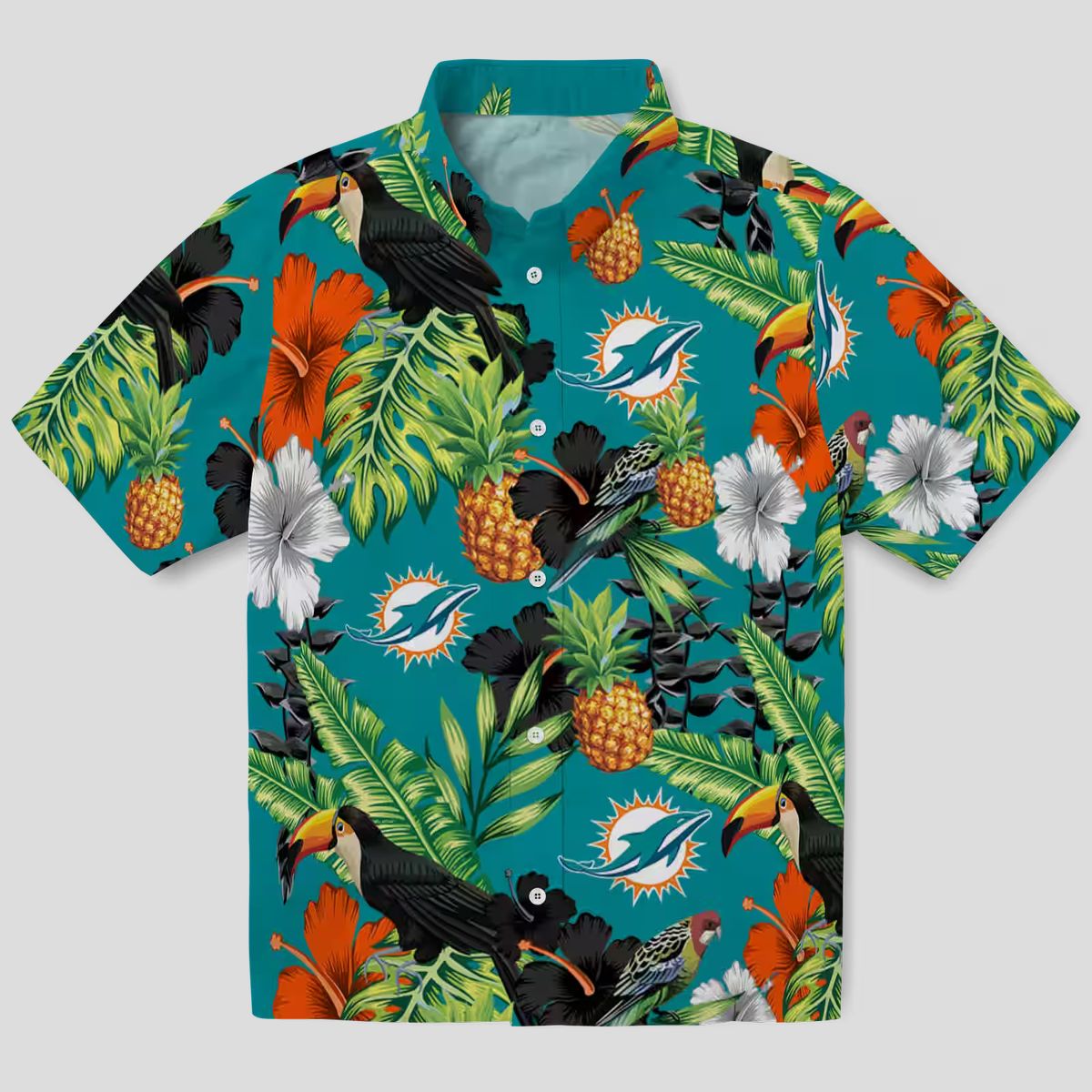 Miami Dolphins NFL Hawaiian Shirt, Toucan Hibiscus Pineapple Tropical Style
