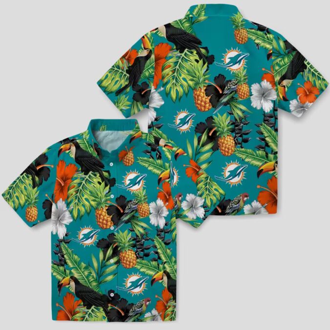 Miami Dolphins NFL Hawaiian Shirt, Toucan Hibiscus Pineapple Tropical Style