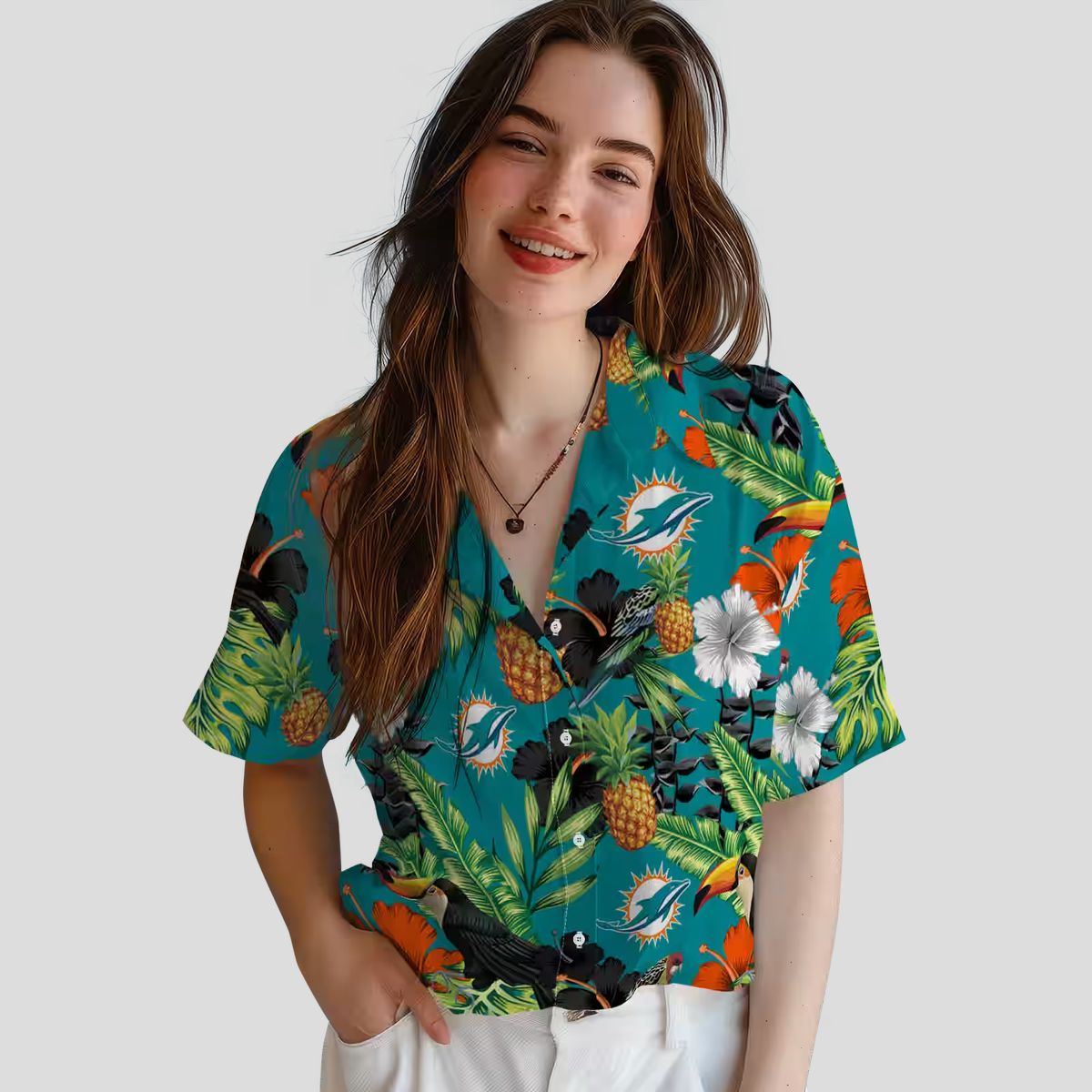 Miami Dolphins NFL Hawaiian Shirt, Toucan Hibiscus Pineapple Tropical Style