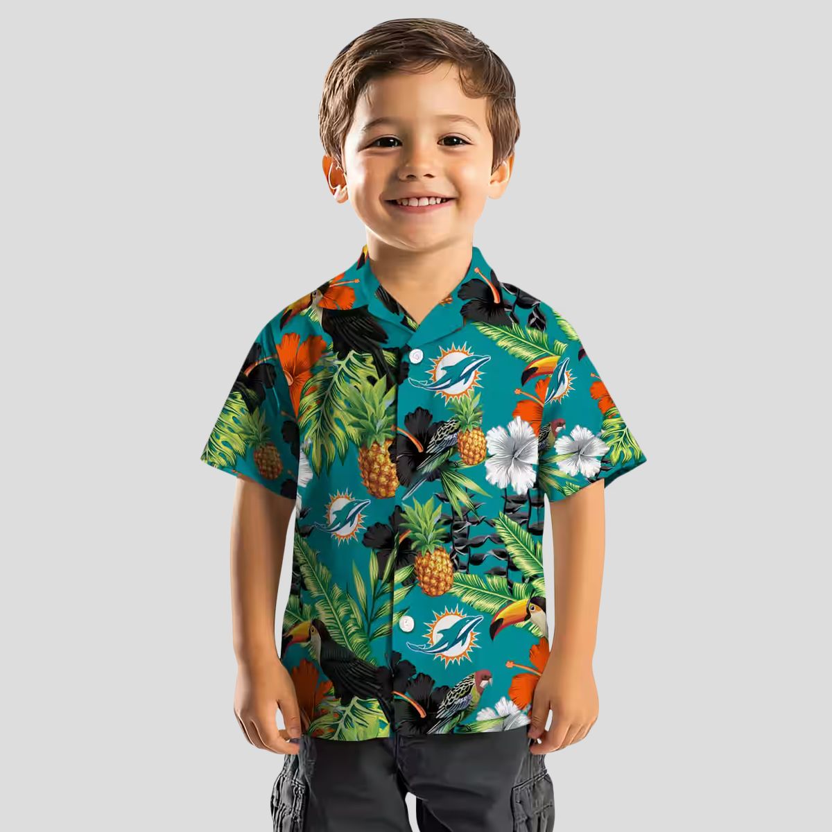 Miami Dolphins NFL Hawaiian Shirt, Toucan Hibiscus Pineapple Tropical Style