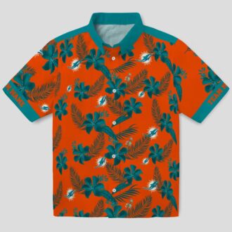 Miami Dolphins Orange Hawaiian Shirt - Tropical Botanical Print for NFL Fans