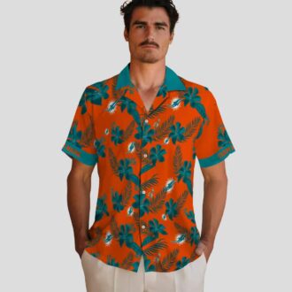 Miami Dolphins Orange Hawaiian Shirt - Tropical Botanical Print for NFL Fans