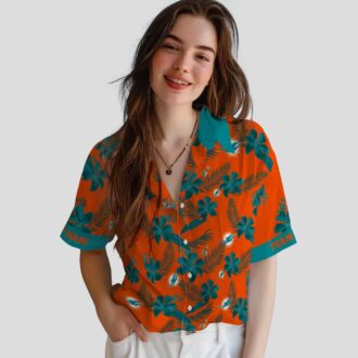 Miami Dolphins Orange Hawaiian Shirt - Tropical Botanical Print for NFL Fans