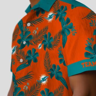 Miami Dolphins Orange Hawaiian Shirt - Tropical Botanical Print for NFL Fans