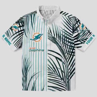 Miami Dolphins Palm Stripes Hawaiian Shirt – Aqua & Black Palm Print