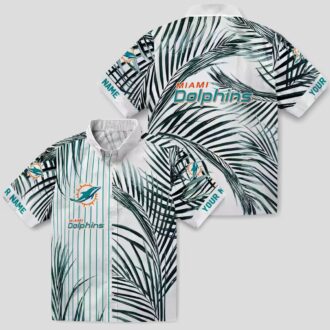 Miami Dolphins Palm Stripes Hawaiian Shirt – Aqua & Black Palm Print